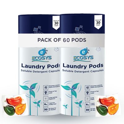 Ecosys 3-in-1 Dissolvable Magic Laundry Pods for 60 washes: Bio Enzymes Infused, Tough Stain Removal with Floral Aroma,1 Pod = 1 Wash for 5-7kg (Pack of 60)