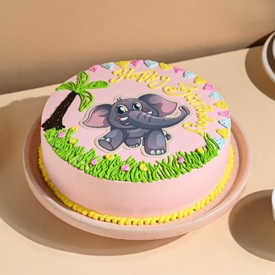 FlowerAura Delicious Birthday Special Adorable Elephant Theme Kids Cake For Son, Daughter, Nephew, Niece, Grandson, Granddaughter & Kids Birthday Party (Same Day Delivery) (0.5Kg)