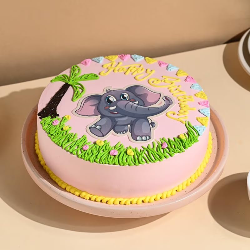 FlowerAura Delicious Birthday Special Adorable Elephant Theme Kids Cake For Son, Daughter, Nephew, Niece, Grandson, Granddaughter & Kids Birthday Party (Same Day Delivery) (0.5Kg)