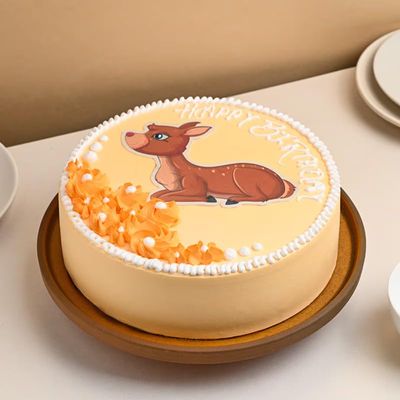 FlowerAura Delicious Birthday Special Adorable Deer Theme Kids Cake For Son, Daughter, Nephew, Niece, Grandson, Granddaughter & Kids Birthday Party (Same Day Delivery) (0.5Kg)