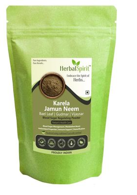 Herbal Spirit Karela Jamun Powder with Neem, Gudmar, Vijaysar and Bael Leaf, 250gm | Karela and Jamun Powder with Herbs | Neem Karela Jamun Powder |