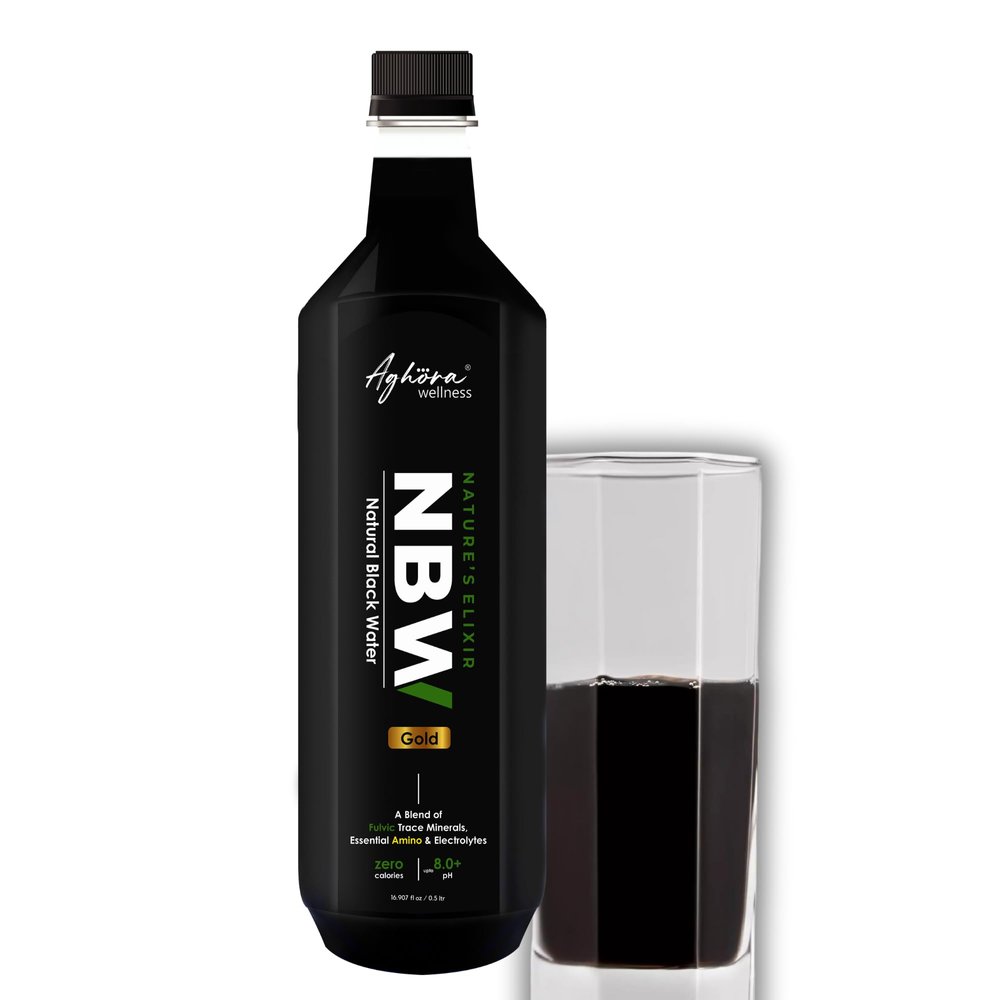 AGHORA Black Alkaline Water natural, organic, vegan, gluten-free, non-GMO, and lactose-free attributes, has more than 77+ trace minerals, strong electrolytes (500mL Liquid Each) (Pack of 6)