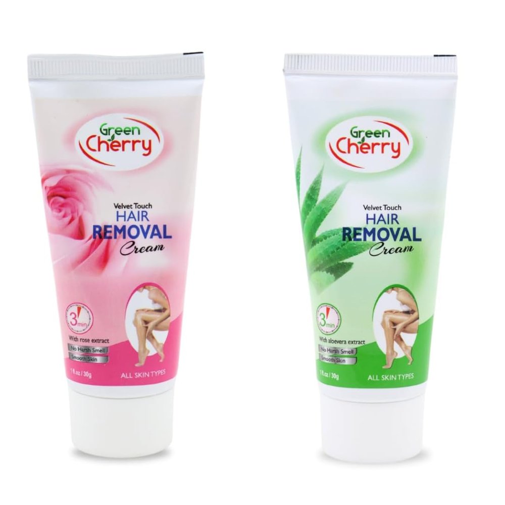 Green Cherry Velvet Touch Hair Remover Cream Combo  Aloe Vera & Rose Extracts for Smooth, Silky Skin with Gentle Care