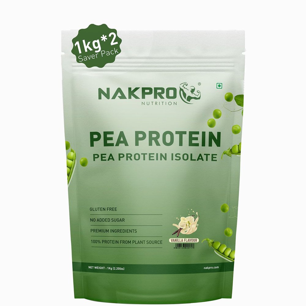 NAKPRO 100% Pea Protein Isolate, Vanilla - 2kg (1kg*2) | 26g Protein, 4.9g BCAA | Natural Vegan Plant Protein Powder | Easy to Digest | All Essential Amino Acids for Muscle Gain and Recovery