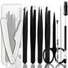 [9+1 PCS] Tweezers Kit, Tweezer for Women Facial Hair, Professional Tweezers Set, Eyebrow Tweezer, Professional Stainless Steel Eyebrow for Women &Men,Black And Pink Beauty Sets. view 1