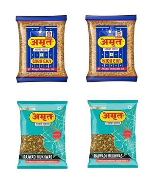 AMRUT Combo Of Dhanadal (200gm x 2 = 400g) + Rajwadi Mukhwas (200gm x 2 = 400g) (Pack Of 4) Royal Digestive Crunchy And Tasty Mouth Freshener Roasted Split Coriander Seeds After-Meal Snack
