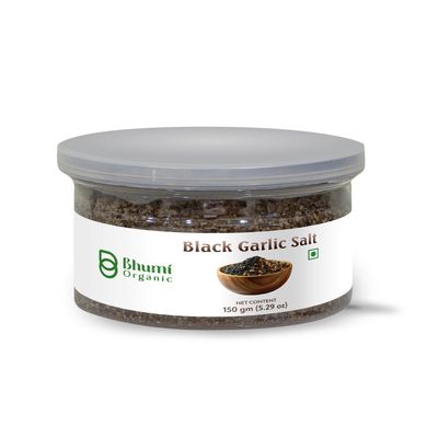 Bhumi Organic Black Garlic Salt (150 GM) | Handcrafted Umami Seasoning | Natural, Non-GMO & Vegan | Flavorful Finishing Salt