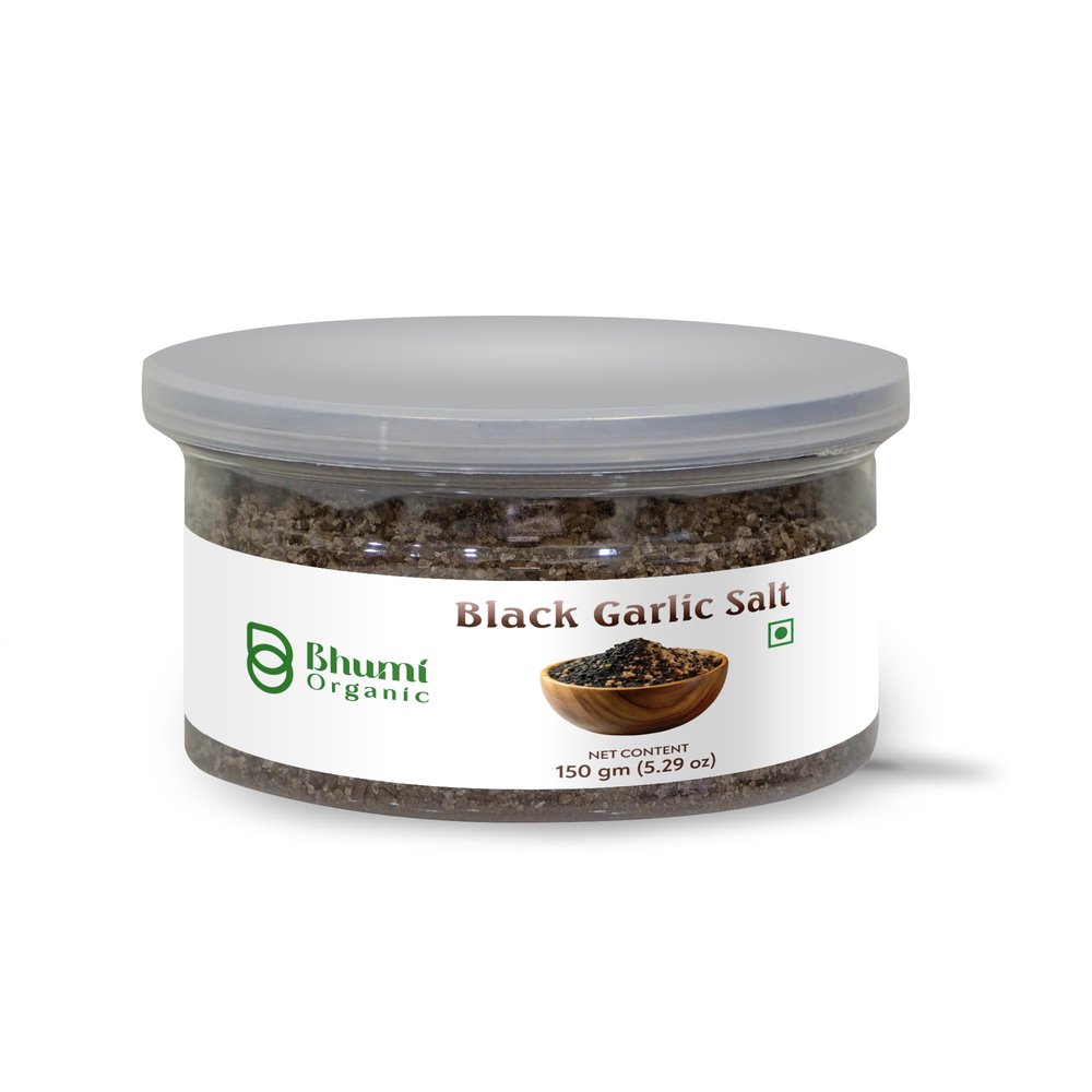Bhumi Organic Black Garlic Salt (150 GM) | Handcrafted Umami Seasoning | Natural, Non-GMO & Vegan | Flavorful Finishing Salt