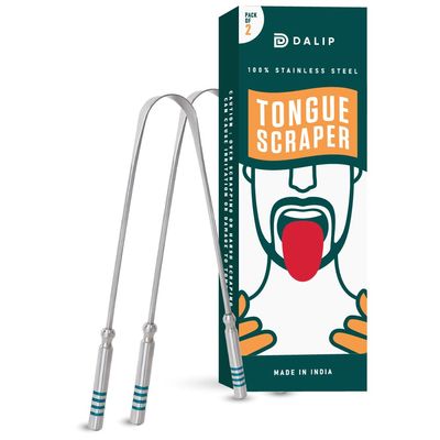 Dalip Tongue Scraper Scrubber, Tongue Cleaner for Daily Hygiene, Fresh Breath, 100% Stainless Steel (Green, Pack Of 02)