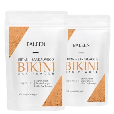 BALEEN Bikini Wax Powder Women with Ubtan & Sandalwood 120 Gm (Pack Of 2) | Painless Herbal Hair Removal Powder for women Bikini Area, Legs, Hands & Underarms with No Harmful Chemicals, No Irritation