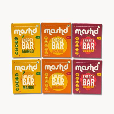 Mashd - Energy Bars - Fruity Pack | Pack of 6 x 35g | 25g Protein | 2 x Cranberry, 2 x Mango, 2 x Orange | No Added Sugar | No Added preservative | No Added flavour | Healthy Wholesome Natural Snack