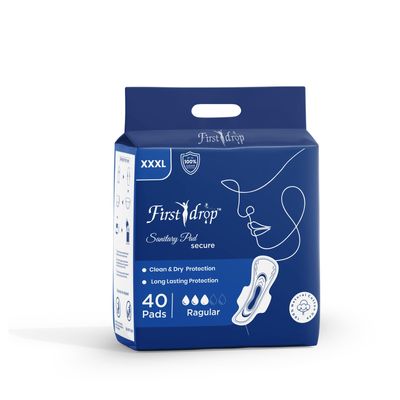 FIRST DROP XXXL Soft Sanitary Pads for Women, Razz-Free, Double Wing Shape, Advanced Leak Protection, (40 Pads)