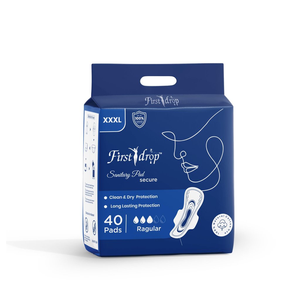 FIRST DROP XXXL Soft Sanitary Pads for Women, Razz-Free, Double Wing Shape, Advanced Leak Protection, (40 Pads)