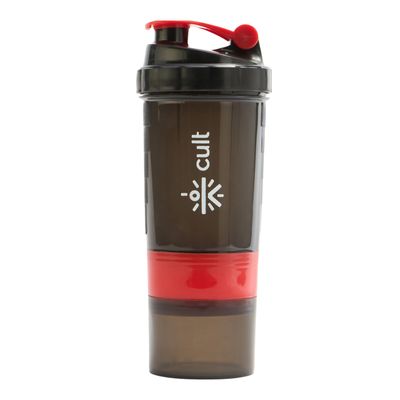 CULT Gym Spider Shaker Bottle | 550ml | 2 Storage Compartment | Protein Shaker For Workout | Men & Women | Black Red