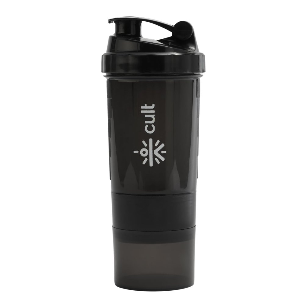 CULT Spider Gym Shaker Bottle | 550ml | 2 Storage Compartment | Workout | Shaker Bottle For Men & Women | Black