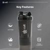 CULT Spider Gym Shaker Bottle | 550ml | 2 Storage Compartment | Workout | Shaker Bottle For Men & Women | Black view 3