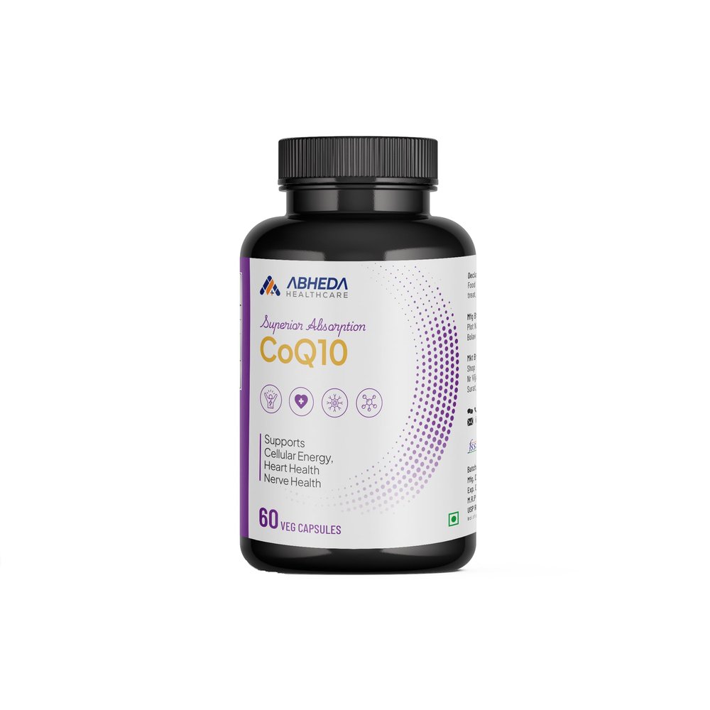 ABHEDA HEALTHCARE Coenzyme Q10 (Ubiquinone) 200mg - 60 Vegetarian Capsules - Supports Heart Health, Energy Production & Cellular Function