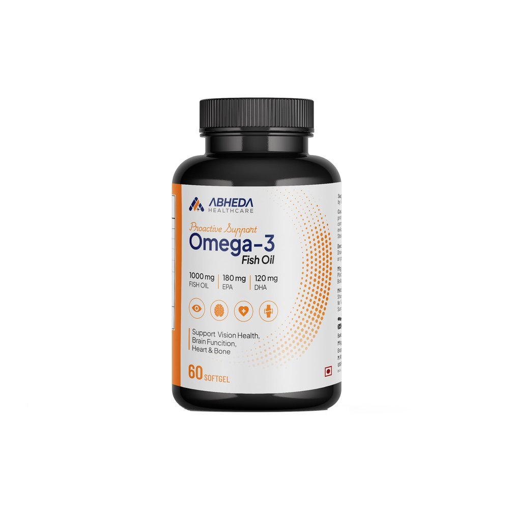 ABHEDA HEALTHCARE Omega-3 Fish Oil 1000mg - Triple Strength Formula, 60 Softgels - 180mg EPA & 120mg DHA for Enhanced Heart Health, Joint Support & Brain Function