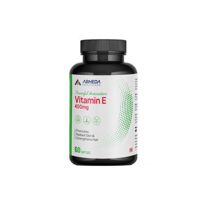 ABHEDA HEALTHCARE Vitamin E 400mg - 60 Softgels - Promotes Healthy Hair, Skin & Nails - Potent Antioxidant, Supports Immune & Skin Health