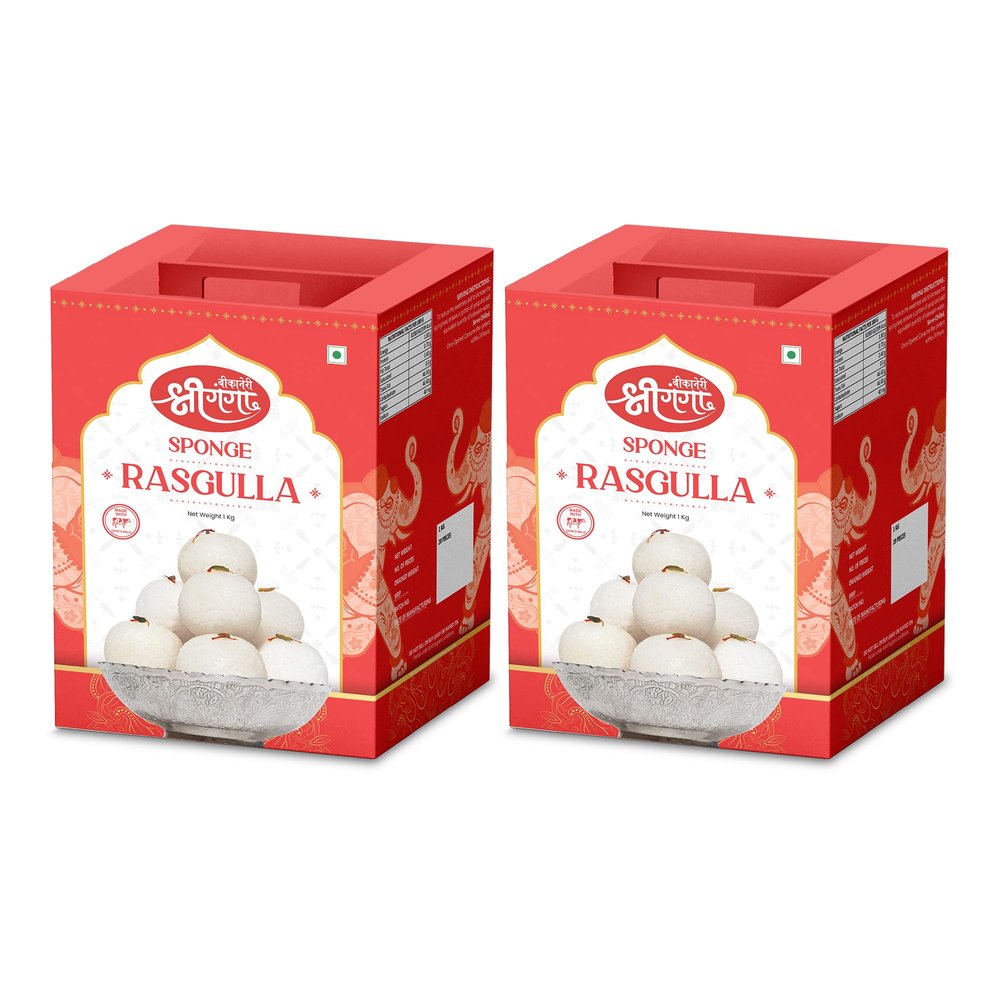 Bikaneri Shree Ganga Spongy Rasgulla, 2Kg (1Kg x 2) Tin, Traditional Bikaneri Sweet, Bikaneri Mithai, Shahi Sweet Delicacy, 40 Pieces