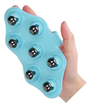 KESESU Palm Shaped Massage Glove Body Massager with 7 360-degree-roller Metal Roller Ball Beauty Body Care (blue)