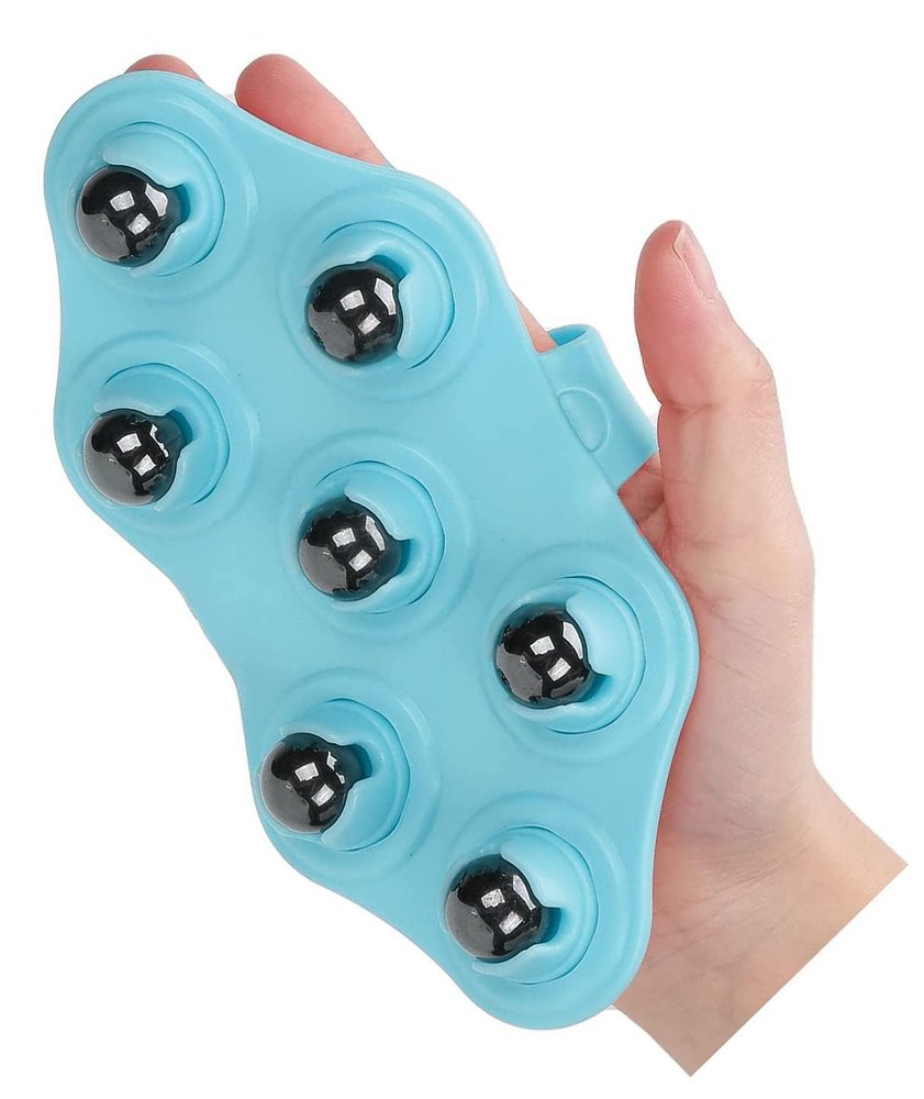 KESESU Palm Shaped Massage Glove Body Massager with 7 360-degree-roller Metal Roller Ball Beauty Body Care (blue)