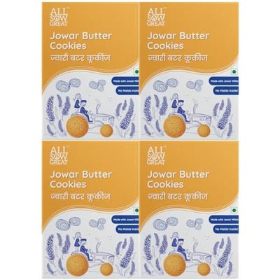 ALL SOW GREAT Jowar Butter Cookies 800gm (Pack of 4) | Maida Free Biscuits Made With Jowar Millet | Delicious & Wholesome Snack Biscuits for Breakfast