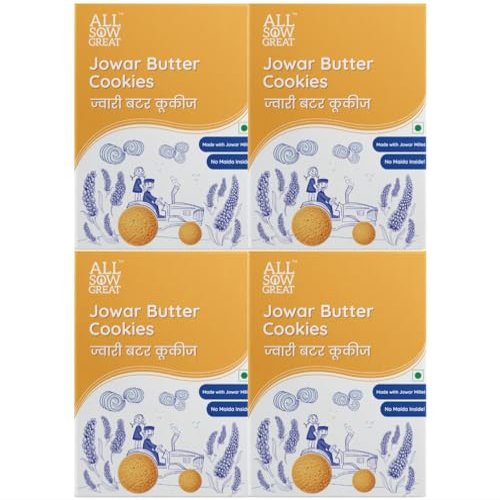 ALL SOW GREAT Jowar Butter Cookies 800gm (Pack of 4) | Maida Free Biscuits Made With Jowar Millet | Delicious & Wholesome Snack Biscuits for Breakfast