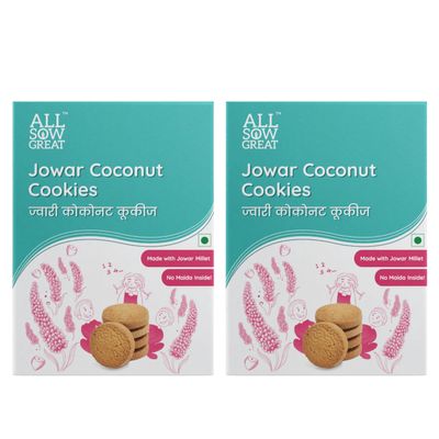 ALL SOW GREAT Jowar Coconut Cookies 400gm (Pack of 2) | No Maida, Made With Jowar Millet | Delicious & Wholesome Snack Biscuits for tea Time