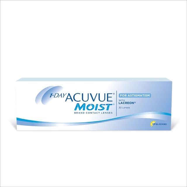 Acuvue 1 Day Moist for Astigmatism (Toric) Contact Lens - Pack of 30 (BC 8.5mm, -0.25 Diopters, Cyl -2.25, Axis 110)