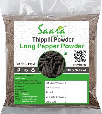 Saara HERBAL FRESH Thippili Powder, 100g, Long Pepper Powder, Pipal Badi, Pipali, Peepali, Piper Longum, Gantoda, Modikaddi Powder (Pack of 2 x 50g)