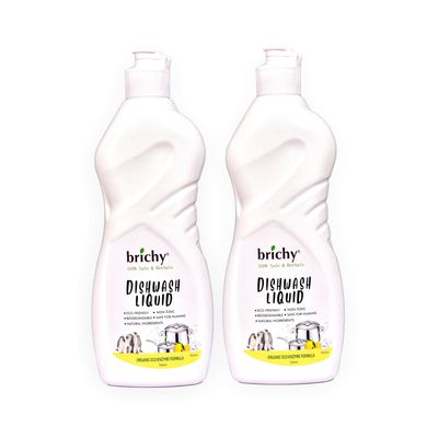 brichy Naturals Organic Eco Enzyme Dishwash Liquid (Lime) - Eco friendly | Non-Toxic | Safe on hands | Biodegradable | Kids and Pet Friendly - 500ml (Pack of 2)