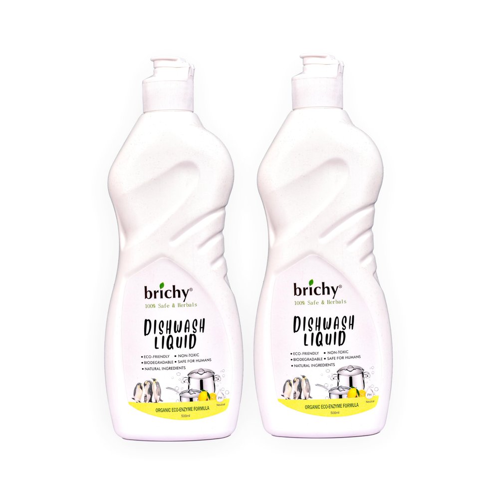 brichy Naturals Organic Eco Enzyme Dishwash Liquid (Lime) - Eco friendly | Non-Toxic | Safe on hands | Biodegradable | Kids and Pet Friendly - 500ml (Pack of 2)