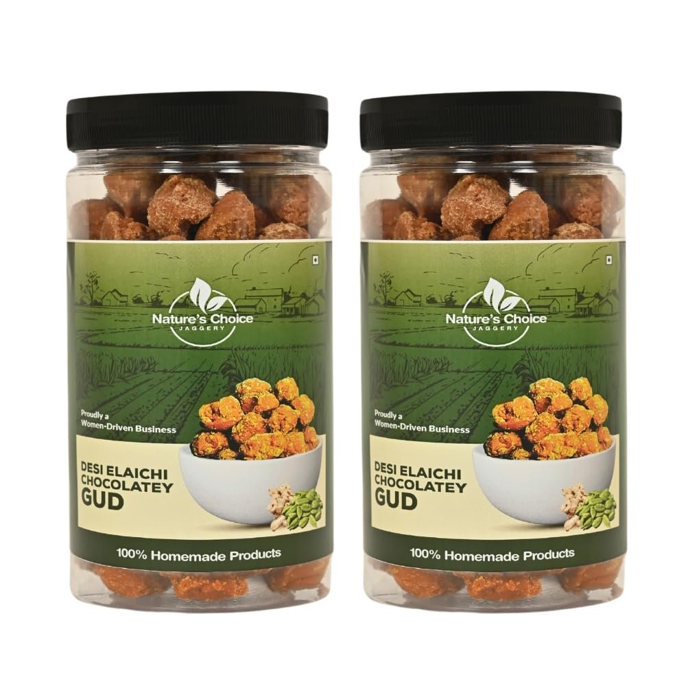 Desi Chocolatey Jaggery Gud, Gur | Pure, Natural & Organic Sweetener | Gluten-Free Energy Booster | No Preservatives, No Chemicals (Desi Elaichi & Sonth Chocolatey Gud, Pack of 2)(Combo) (Pack of 3)
