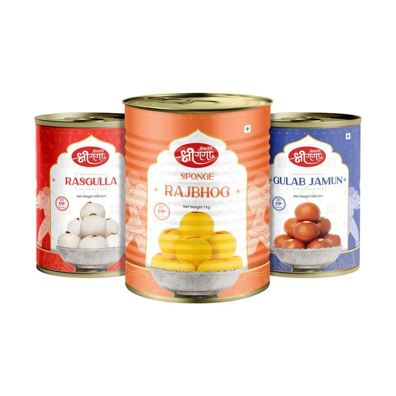 Bikaneri Shree Ganga sweets combo, 500gm Gulab Jamun, 500g Rasgulla, and 1Kg Rajbhog, traditional bikaneri sweets