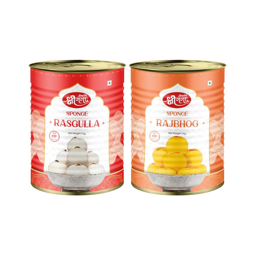 Bikaneri Shree Ganga Sweets Combo, 1kg Spongy Rasgulla and 1kg Rich Rajbhog, Traditional Bikaneri Sweets