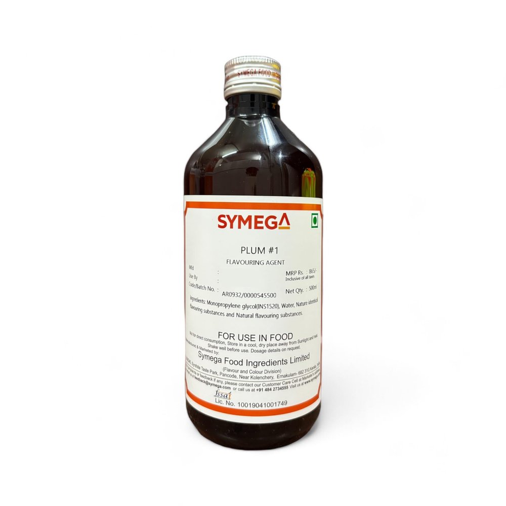 EXCEL ENTERPRISES SYMEGA Plum Flavour/Essence Used in Baking, Beverages, Confectionery, Ice cream, Desserts, and Savory Dishes Plastic Bottle 500 ML