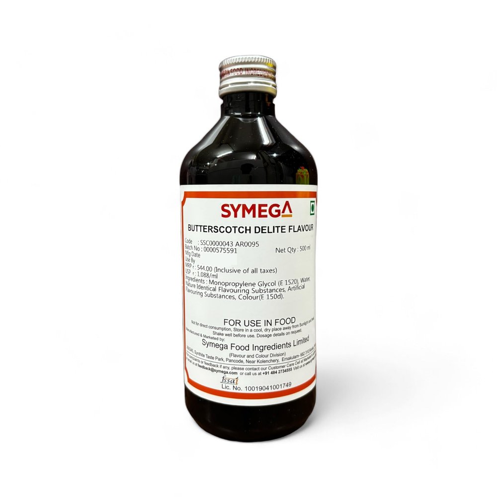 EXCEL ENTERPRISES SYMEGA Butterscotch Flavour/Essence Used in Baking, Beverages, Confectionery, Ice cream, Desserts, and Savory Dishes Plastic Bottle 500 ML