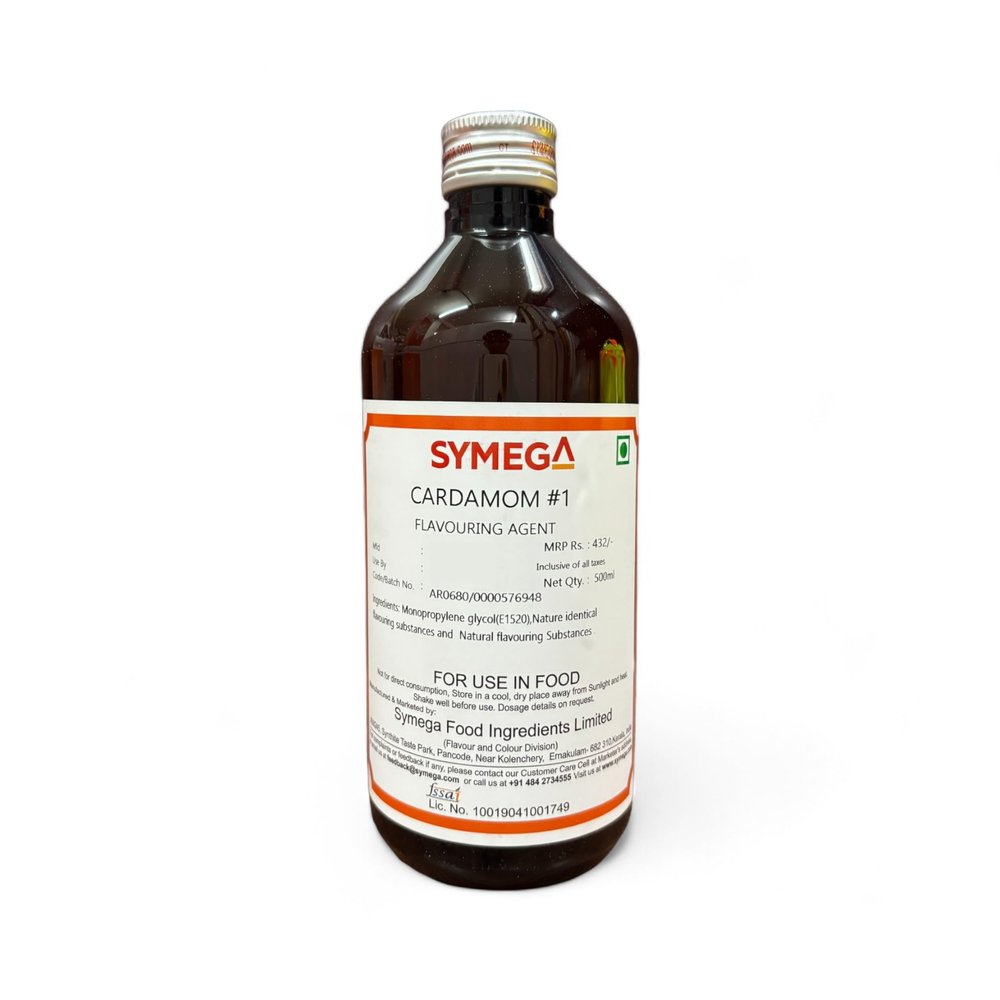 EXCEL ENTERPRISES SYMEGA Cardamom #1 Flavour/Essence Used in Baking, Beverages, Confectionery, Ice cream, Desserts, and Savory Dishes Plastic Bottle 500 ML