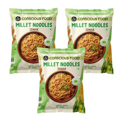 Conscious Food Millet Noodles | 162g | Pack of 3 | No Preservatives | No Maida | No Msg | No Artificial Colors or Flavors, No Trans Fat & Cholesterol