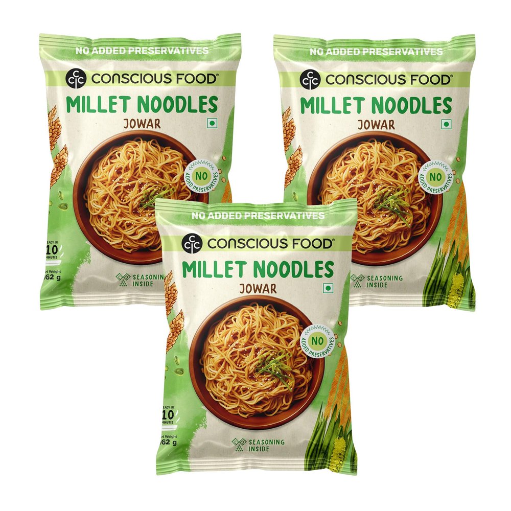 Conscious Food Millet Noodles | 162g | Pack of 3 | No Preservatives | No Maida | No Msg | No Artificial Colors or Flavors, No Trans Fat & Cholesterol