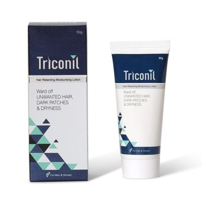 Triconil Unisex Adult Hair Retarding Moisturizing Lotion (50g) | Reduces Unwanted Facial & Body Hairs Growth | Gentle Growth Inhibitor for Men & Women | Suitable for All Skin Types | Daily Use Formula