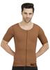 Gynecomastia Compression Vest with Short Sleeve| HIGH Compression| Front Zip and Hook Closer| Tomboy Chest Binder| Chest, Abdomen & Back Support for Men| (Brown, M) view 1