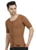 Gynecomastia Compression Vest with Short Sleeve| HIGH Compression| Front Zip and Hook Closer| Tomboy Chest Binder| Chest, Abdomen & Back Support for Men| (Brown, M) view 4