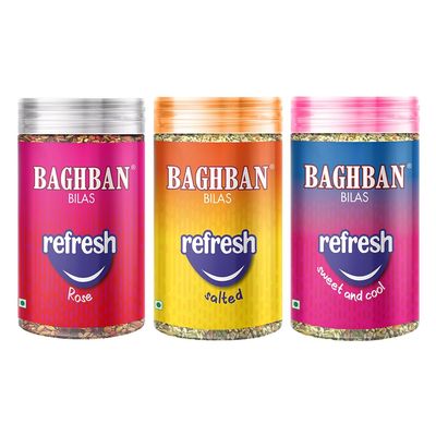 Baghban Bilas Refresh Rose Mukhwas | Salted, Sweet & Cool Digestive Mouth Freshener | Traditional After-Meal Snack | Festive Treat | Combo Pack of 3 x 100g (Total 300g)