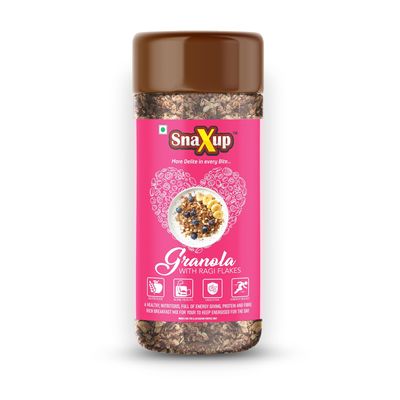 Snaxup Granola With Ragi Flakes - Crunchy Granola With Ragi Flakes (Almonds & Foxnuts) | Granola For Breakfast | Diet Food | High Fibre Cereal (350g)