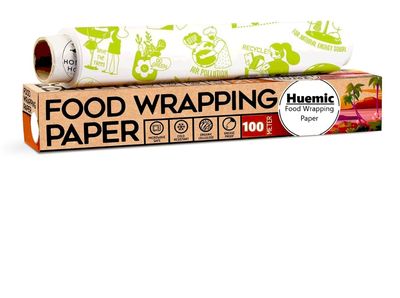 Huemic Food Wrapping Paper, 100 Metre Roll, Microwave Safe, Grease Proof, Organic Cellulose_(WP19