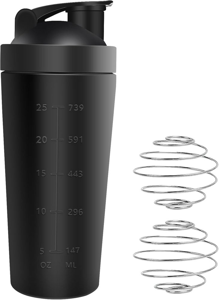 Being One Protein Shaker Stainless Steel, Sports Fitness Protein Shaker, 750 ml Stainless Steel Protein Shaker, Protein Shaker Cup with Ball, for Protein, Diet and Fitness Shakes (Black)