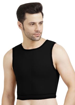 Dermapress Gynecomastia Short Vest || HIGH Compression || Velcro Closure || Chest Shapewear || Comfortable Support for Men || Tomboy Chest Binder || (Beige, Back Velcro S)