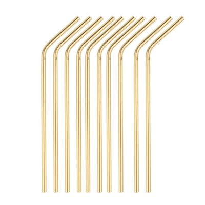 THE STYLE SUTRA 10 Pieces Reusable Metal Stainless Steel Drinking Straws Curved Gold | 10 Pieces Stainless Steel Straws